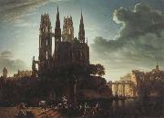 Karl friedrich schinkel Gothic Cathedral by the Waterside (mk450 oil painting on canvas